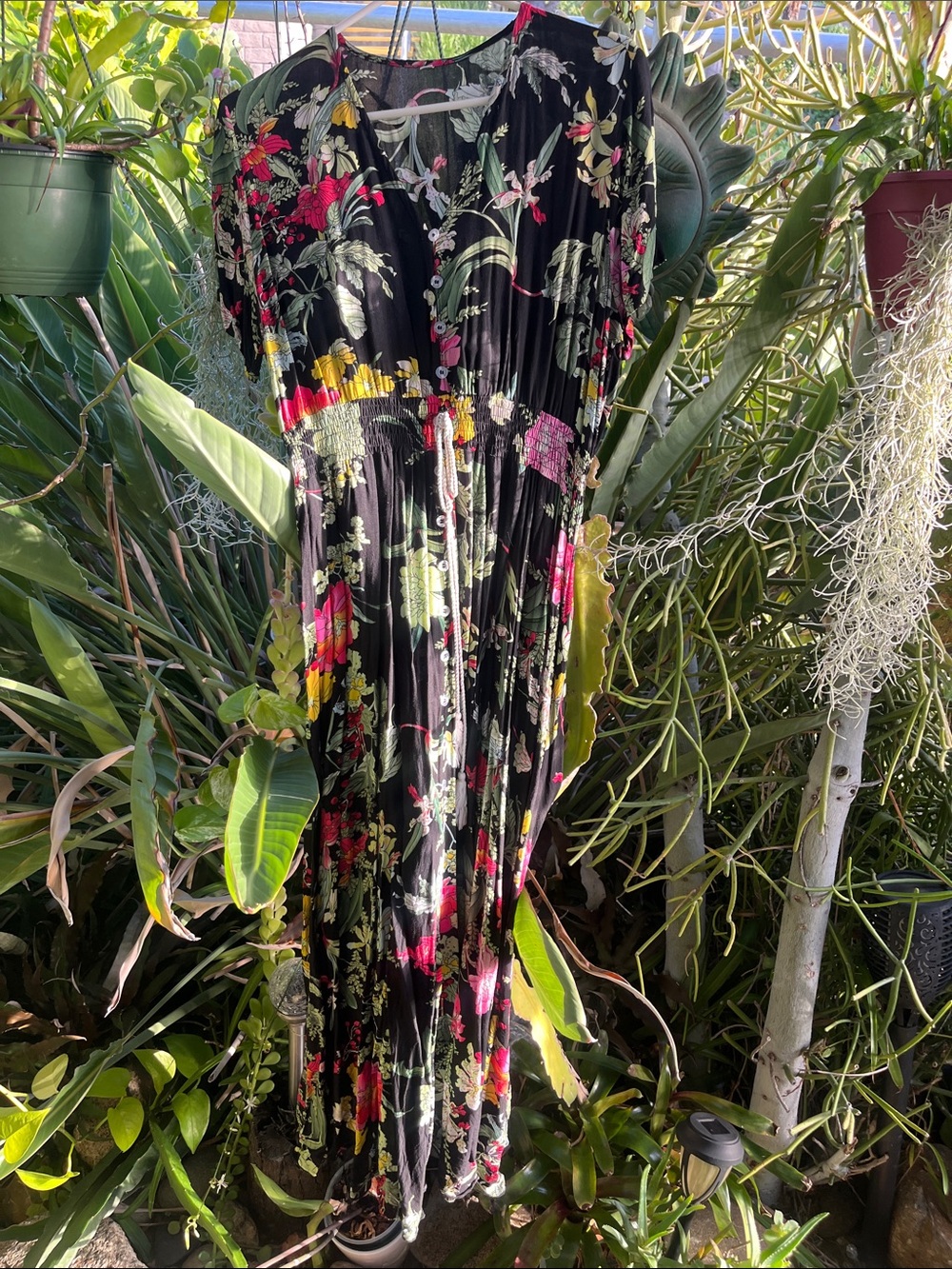 Black Floral Maxi Dress with Pink & Yellow Blooms
